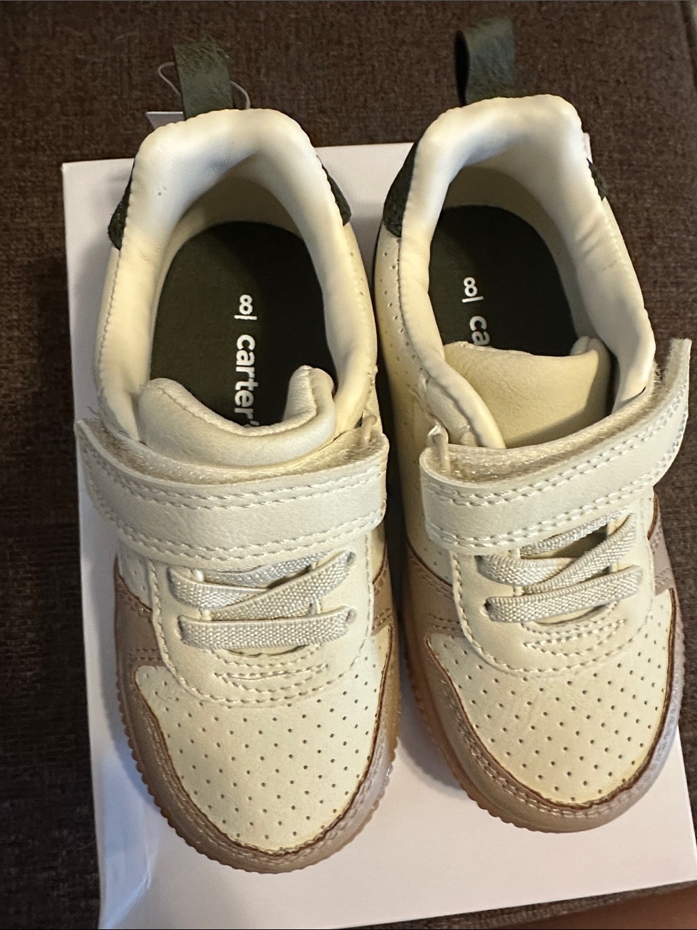 Carter's Cream and Brown Kids Velcro Sneakers